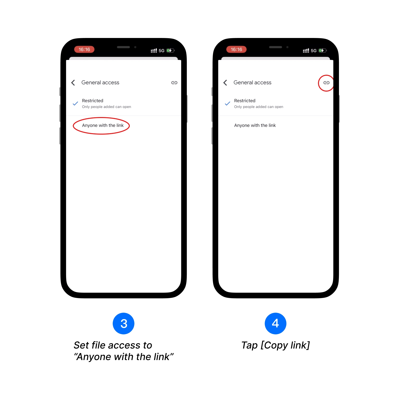 Set the file permission to Anyone with the link, Tap [Copy link] icon