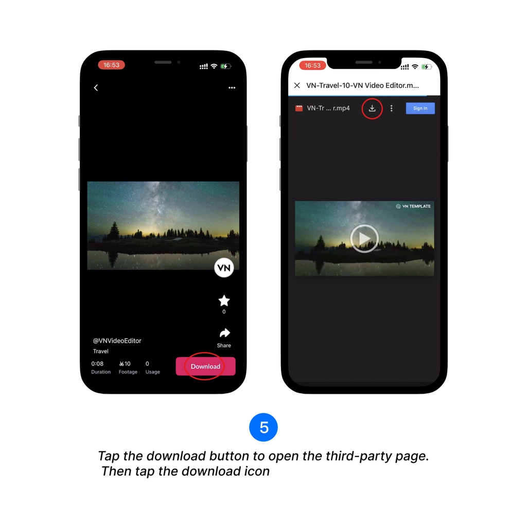Tap the download button to open the third-party page, then tap the download icon