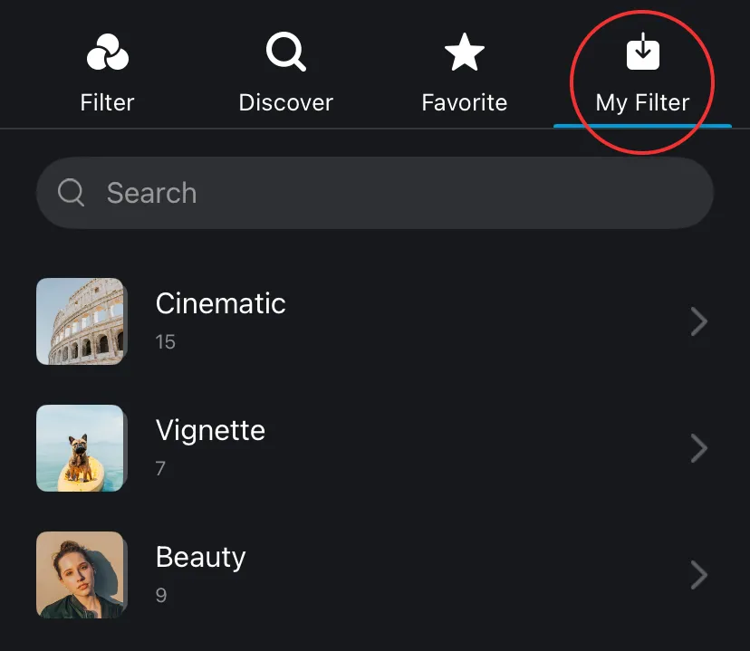 My Filters Tab Group