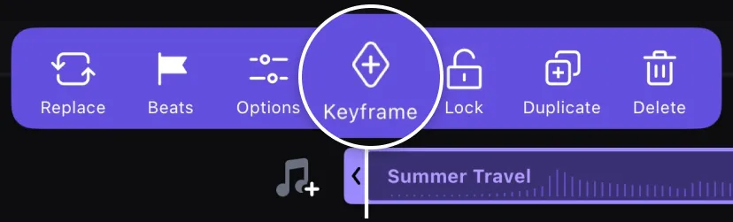 Select audio track and tap keyframe