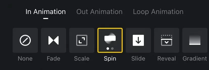 Select in/out animation for text and sticker, or Loop Animation