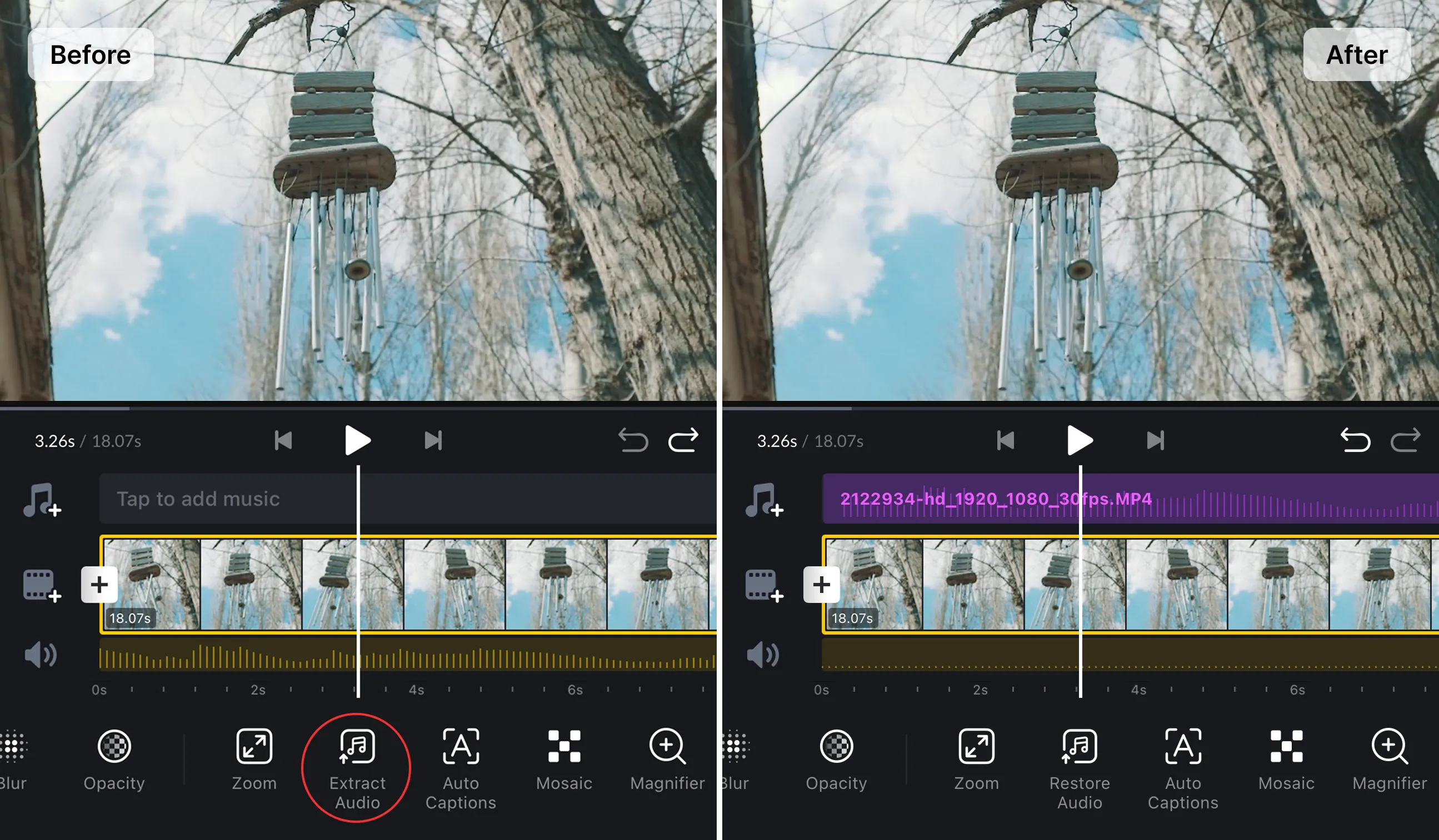 Extract Audio to detach main track audio