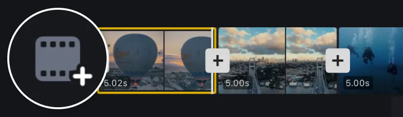 Tap the + to add video clips