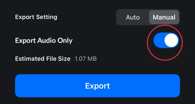Turn on the Export Audio Only switch and tap Export to finish