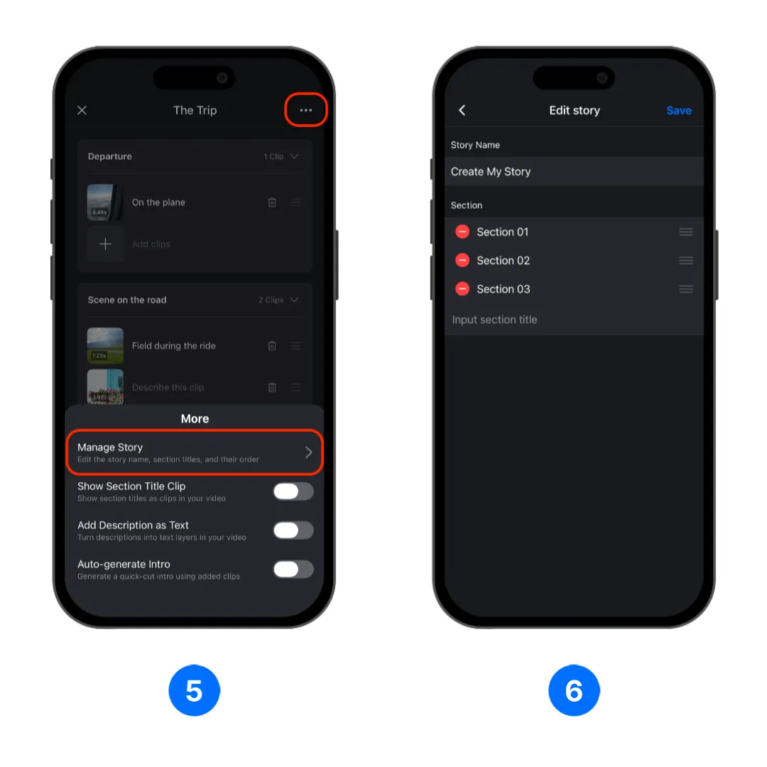 Edit the Story name and section titles