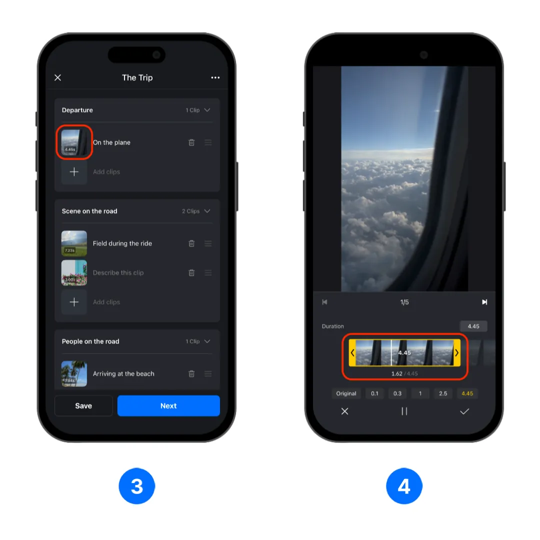 Open a clip and trim its duration