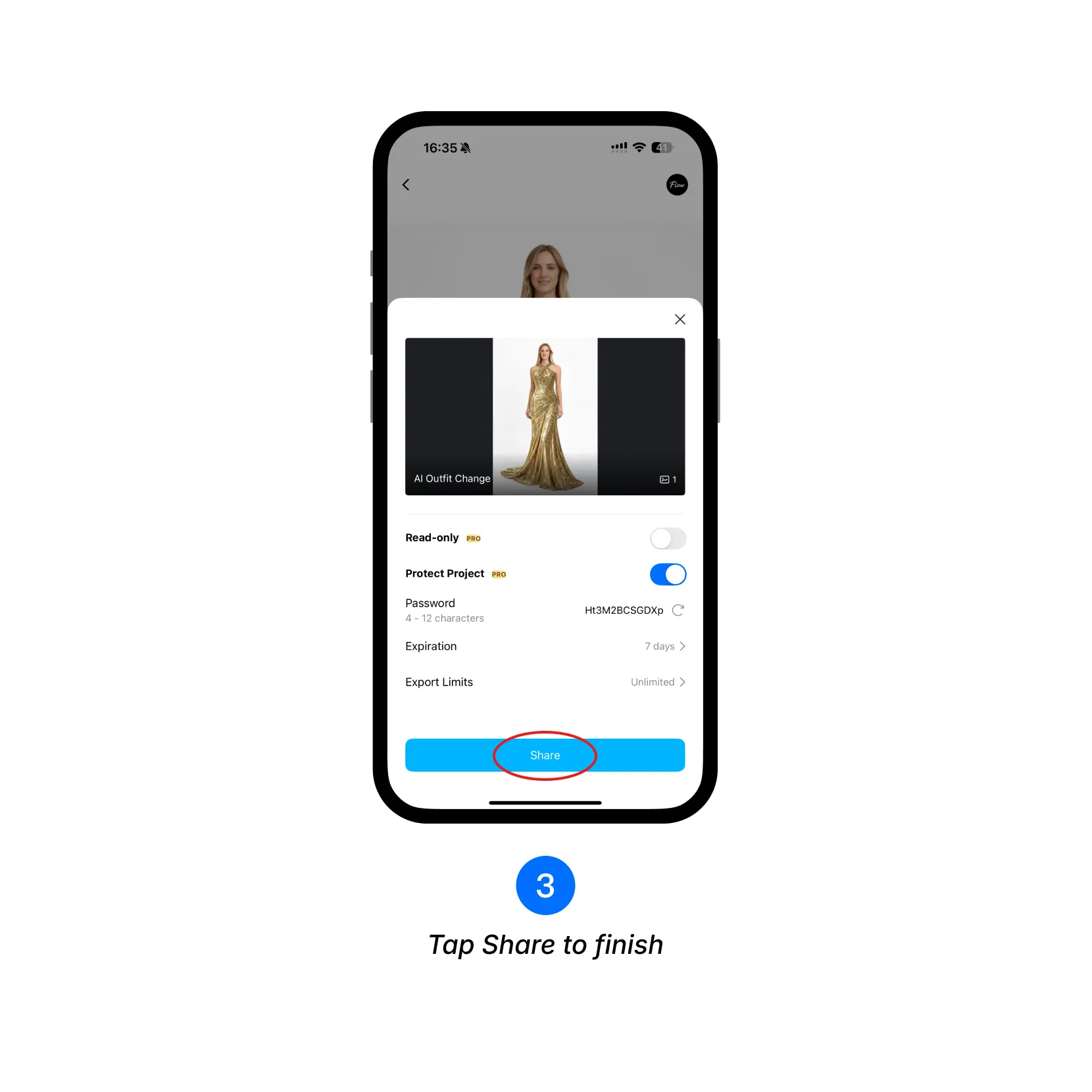 Tap Share to share the template file.