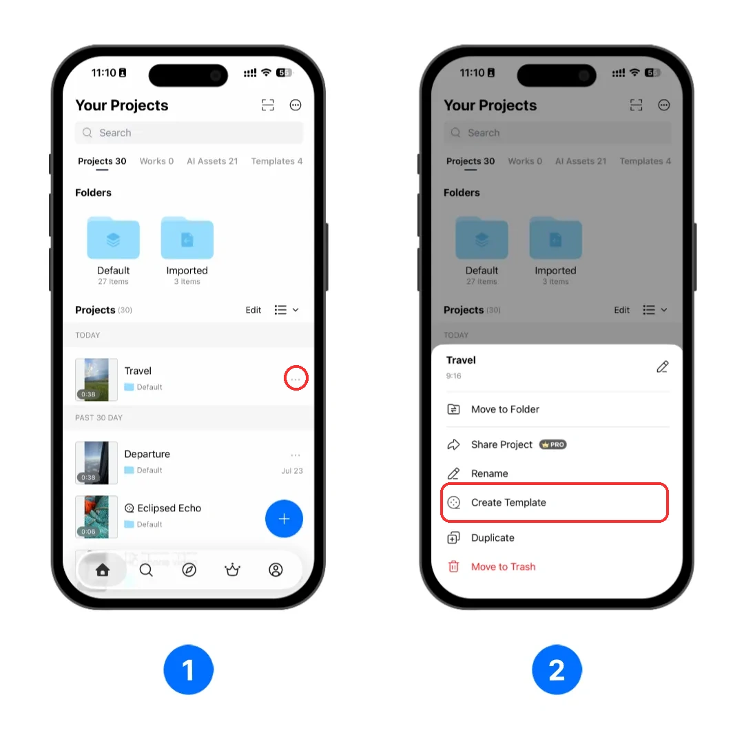 Open the project menu and select Create Template