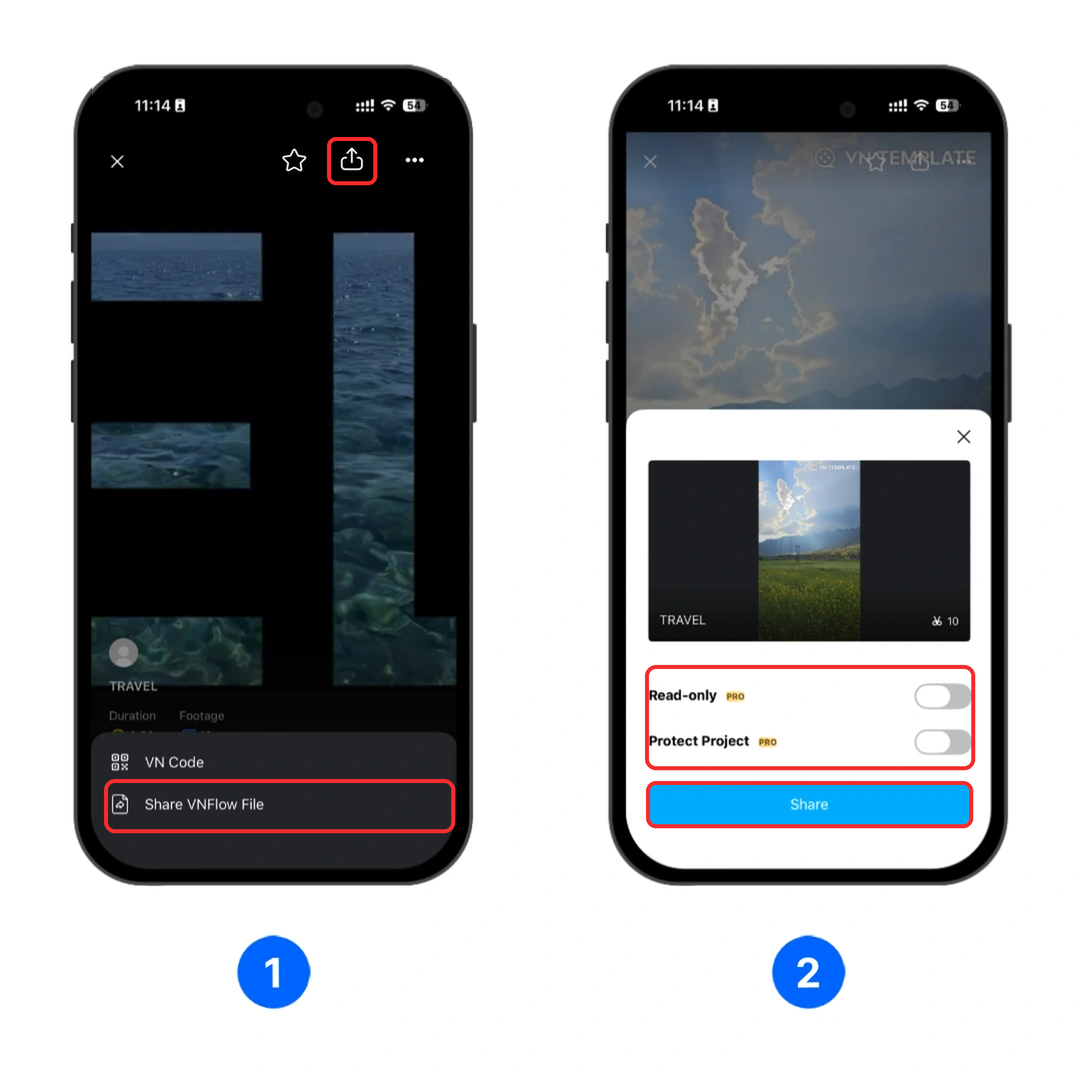 Select the VN Template File sharing option and configure optional protection
