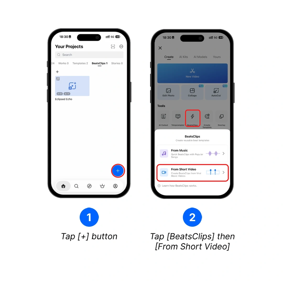 Open BeatsClips and select From Short Video